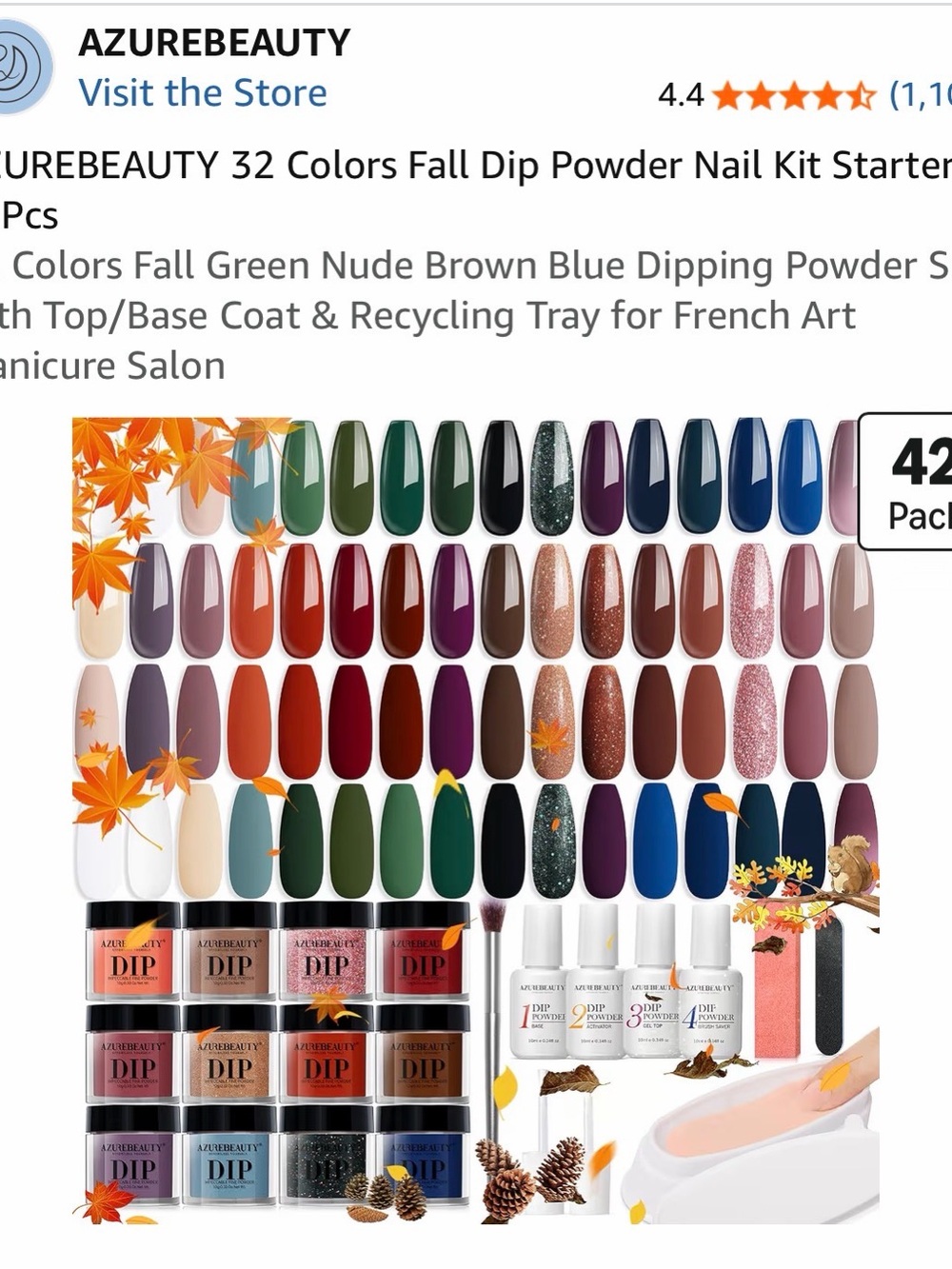 Fall Dip Powder Nail Kit – 32-Color Green, Brown & Blue Set